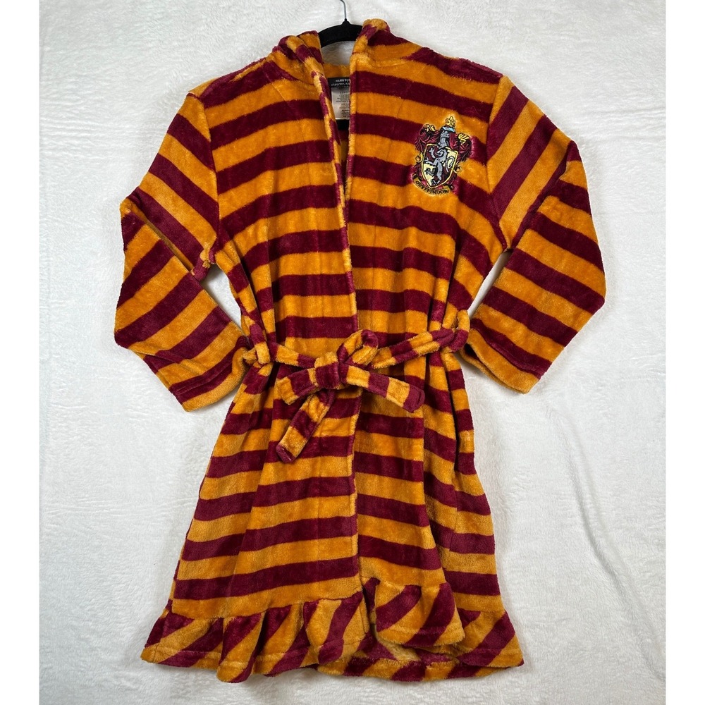 Harry Potter Gryffindor Robe Girls L 10/12 Gold Maroon Striped Hooded Fleece